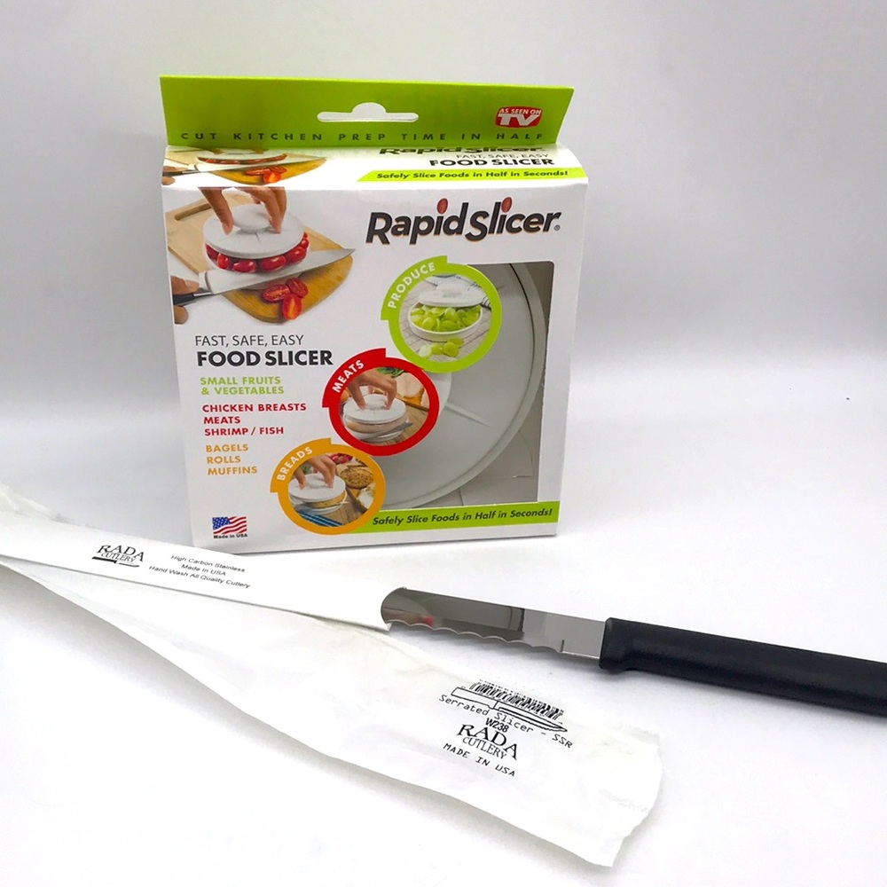 As Seen On TV Rapid Slicer Food Cutter Guide & Rada Serrated Knife Bundle